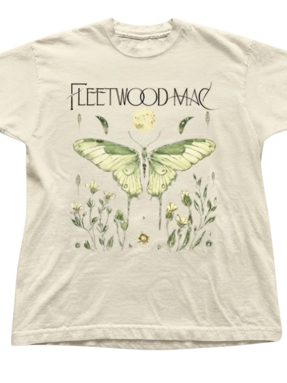 Cream Tee with Green Butterfly Fleetwood Mac Graphic
